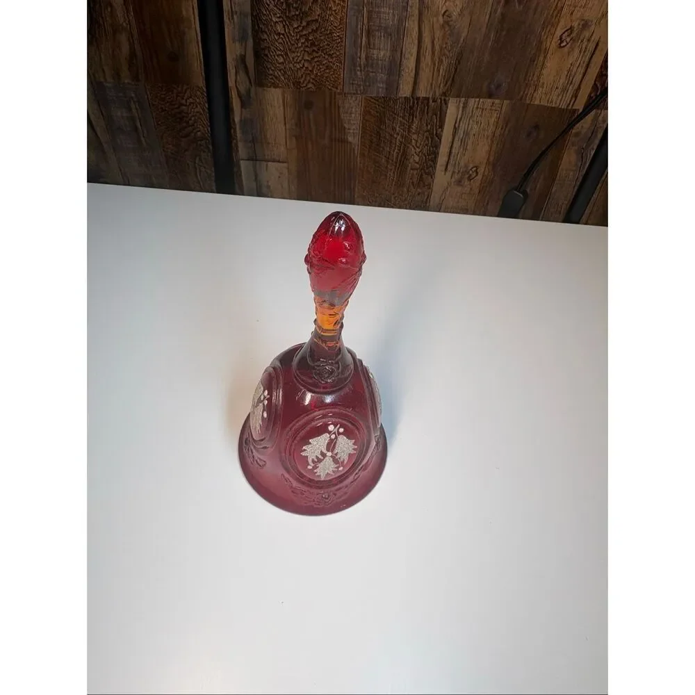 Vintage Ruby Red Hand Painted Bell M. Kramig Signed Glass Bell glows